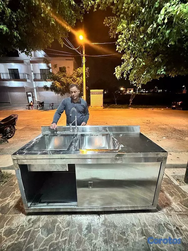 construccion e industrial - Fregadero de dos bocas tipo armario en acero inoxidable cal. 16 4