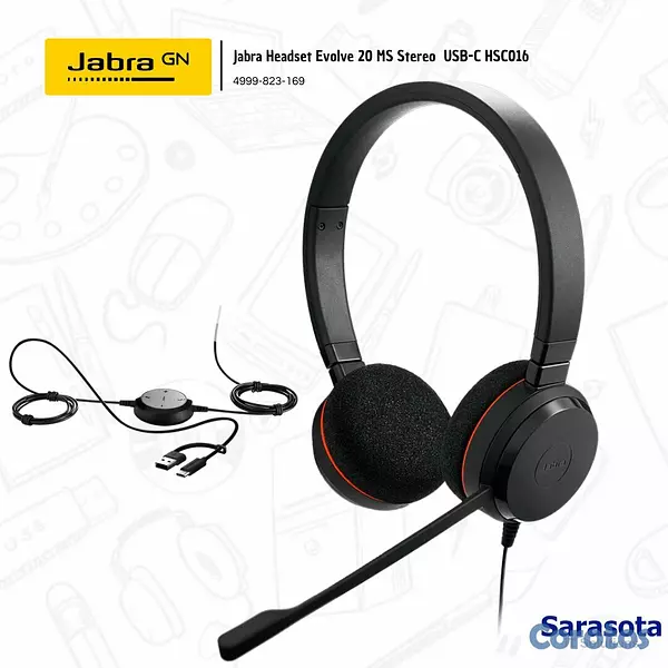 accesorios para electronica - Jabra HeadSet Evolve 20 MS Stereo USB-C HSC016 499 4