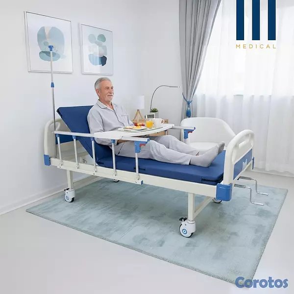 Salud y Equipamiento Médico - Cama ajustable manual con ruedas y barandas – Entr 3