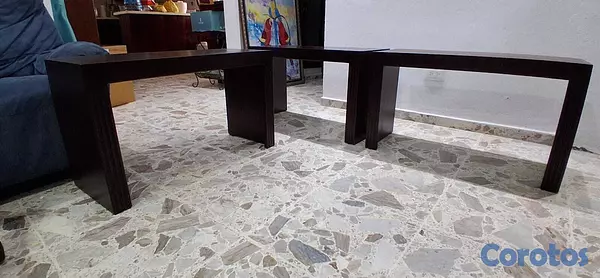 decoración y accesorios - Set de 3 taburetes elegantes de madera de caoba (2 4