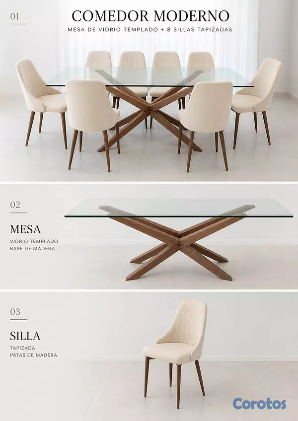 muebles y colchones - ✨ Comedor moderno de 8 sillas en excelente estado  4
