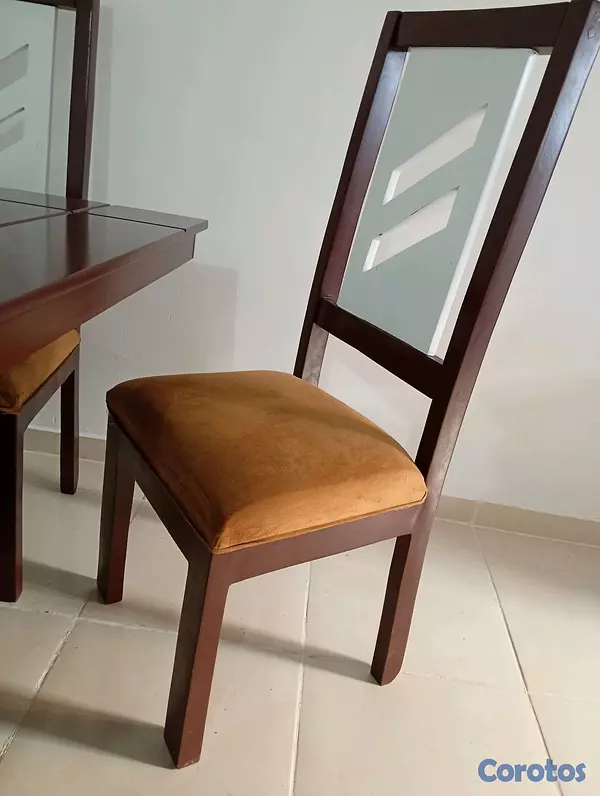 muebles y colchones - Mesa de comedor de pino tratado de 6 sillas  5