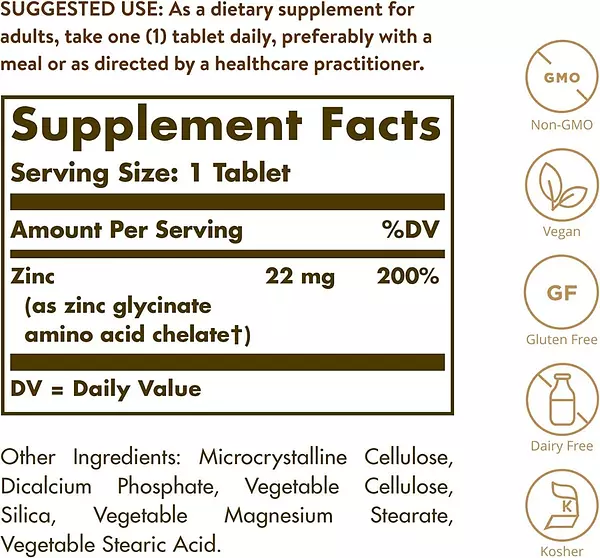 Salud y Equipamiento Médico - Zinc 22 Mg 250 Tabletas Solgar - Unidad 2