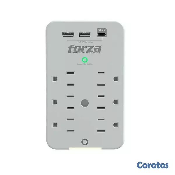otros electronicos - TOMACORRIENTE FORZA, 6 TOMAS + 2 PUERTOS USB-A + 1 USB-C, PROTECTOR SOBRETENSIÓN 2