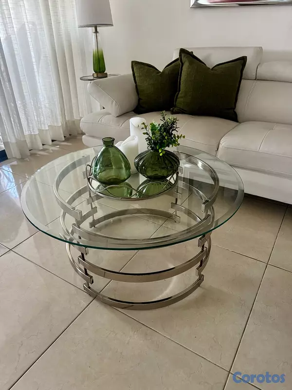 decoración y accesorios - Hermosa mesa de centro de sala de acero inoxidable .Con cristal  3