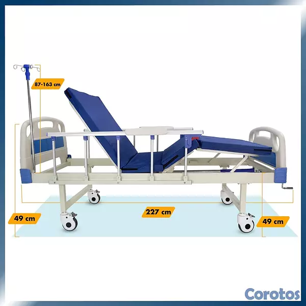 Salud y Equipamiento Médico - Cama ajustable manual con ruedas y barandas – Entr 4