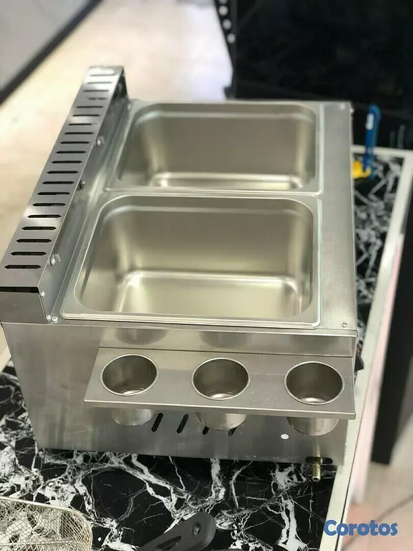 equipos profesionales - Freidora de gas de doble envase de 10 litros con escurridora para papa pollo 6