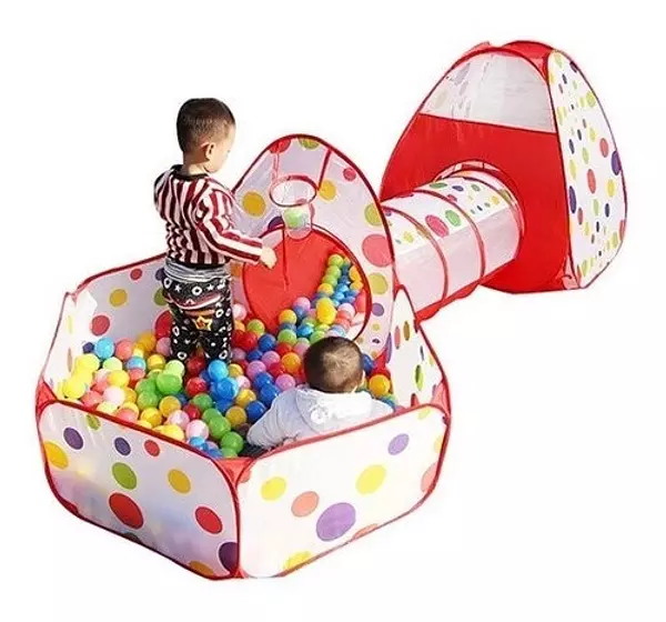 juguetes - Piscina De Pelotas Con Tunel Y Casa 3 En 1 para niños Ideal Regalo CASTILLO CASA 3